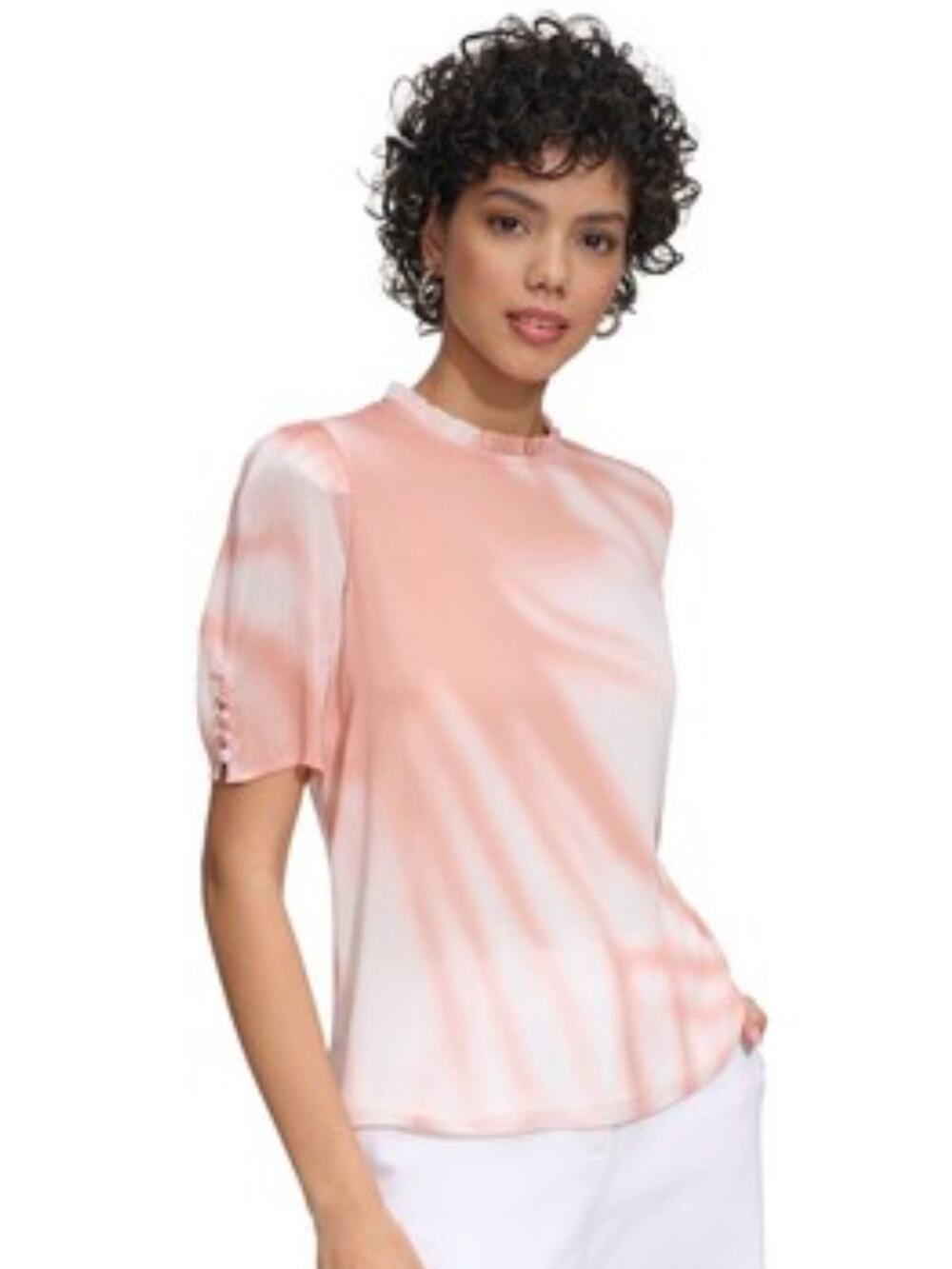 Calvin Klein Peach-Pink lined Satin Short Sleeve Blouse - Picture 1 of 7
